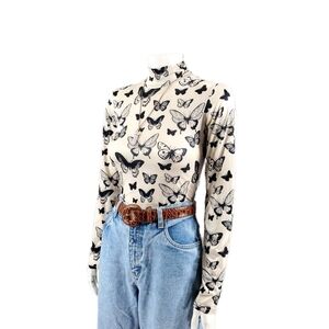 Vintage whimsygoth Butterfly Top Y2K 90s Mock Neck Romantic Garden Fairy